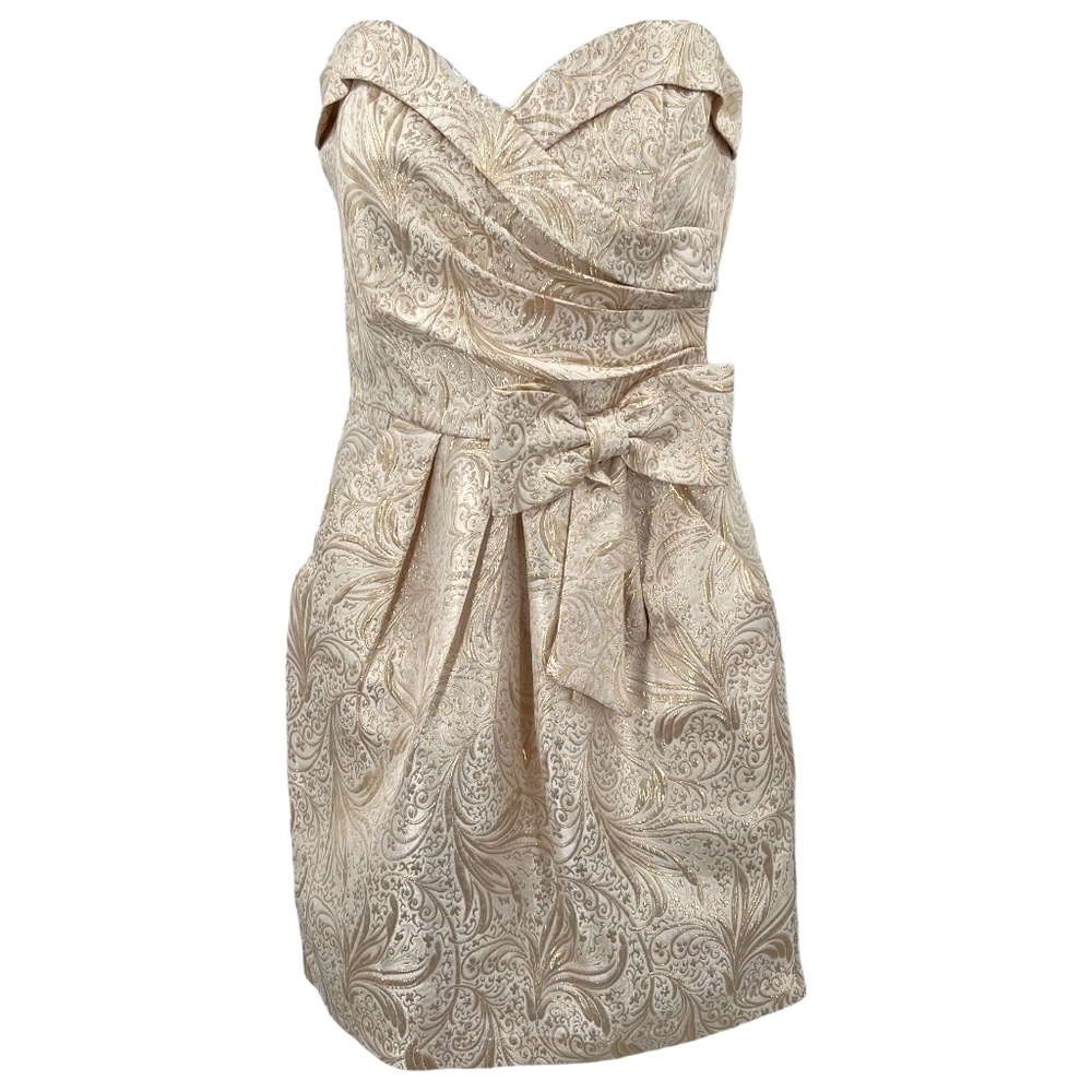 Vintage Taboo Strapless Dress Cream Gold Strapless Mini Dress Pockets Sz Small